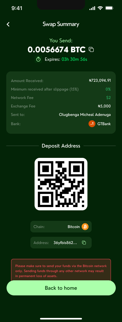 Kazza deposit details screen