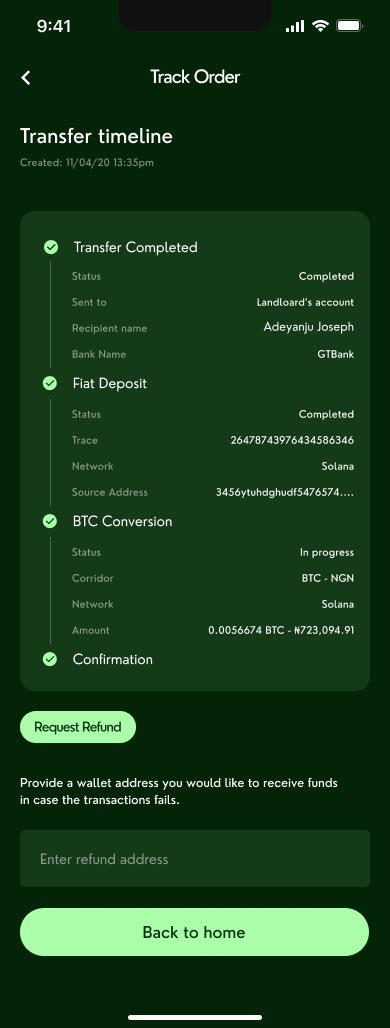 Kazza transaction tracker screen